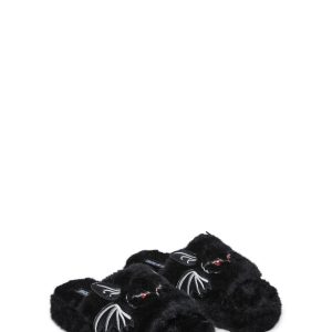Halloween Bat Faux Fur Slippers Trickz N Treatz - Black