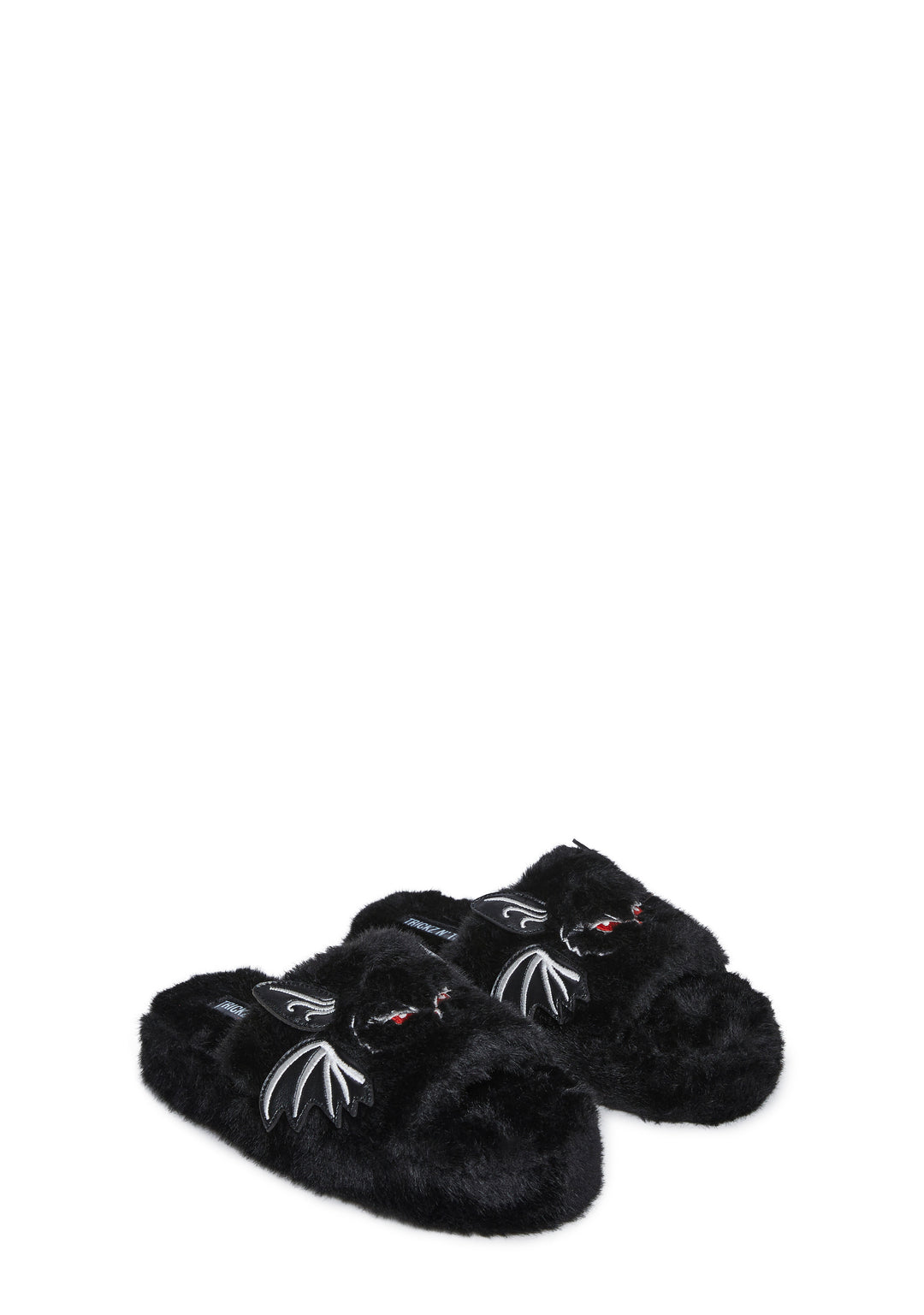 Halloween Bat Faux Fur Slippers Trickz N Treatz - Black