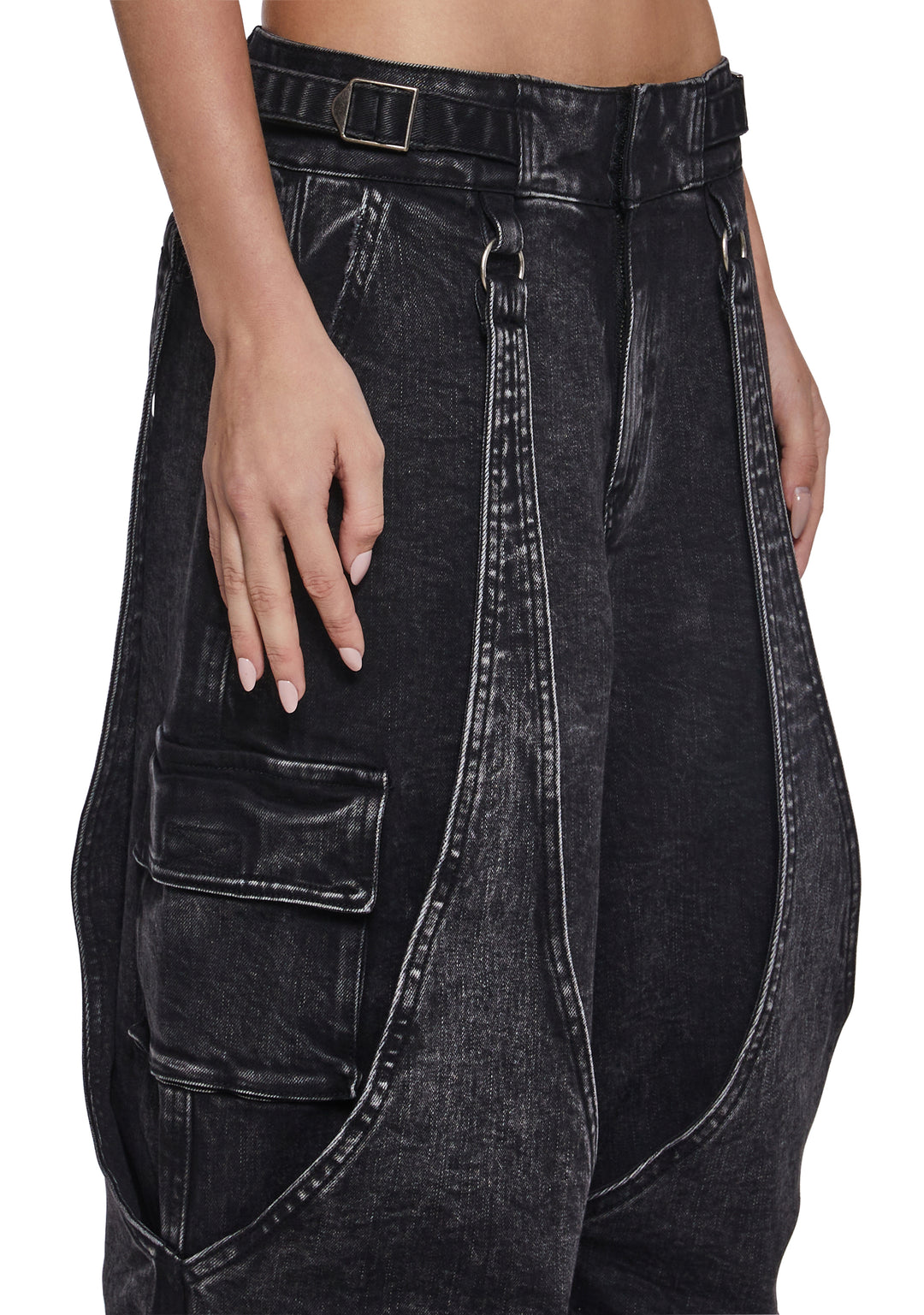 Womens Denim Wide Leg Pants Y2K Darker Wavs - Black - Image 6