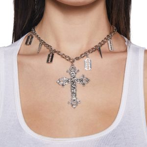 Bedazzled Cross Necklace Widow - Silver