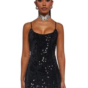 Womens Sparkly Sequin Dress - Black