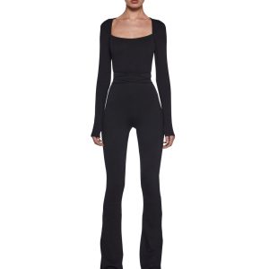 Womens Signal Open Back Catsuit Darker Wavs - Black
