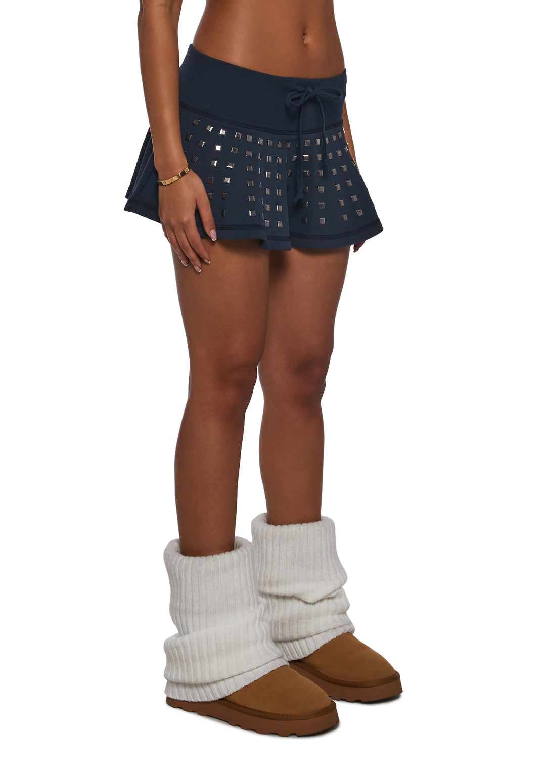 Womens Metal Studded French Terry Skirt Generation Kiss - Blue - Image 3