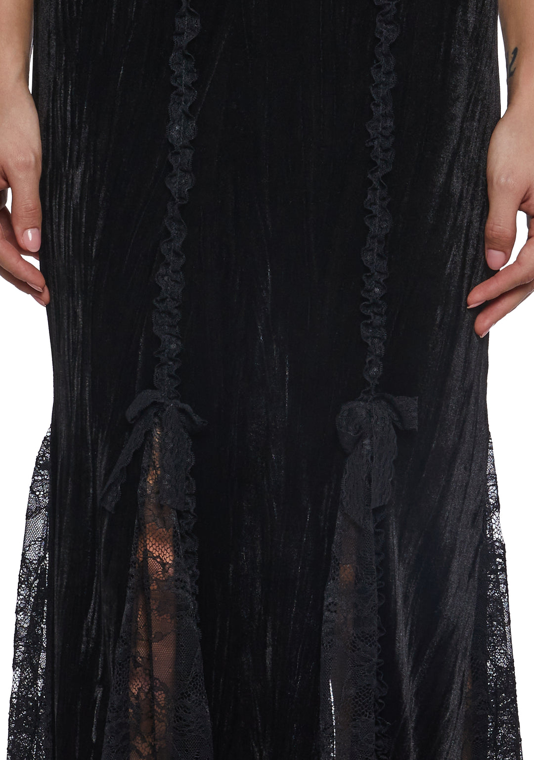 Betsey Johnson Crushed Velvet Maxi Dress With Rosettes - Black - Image 9