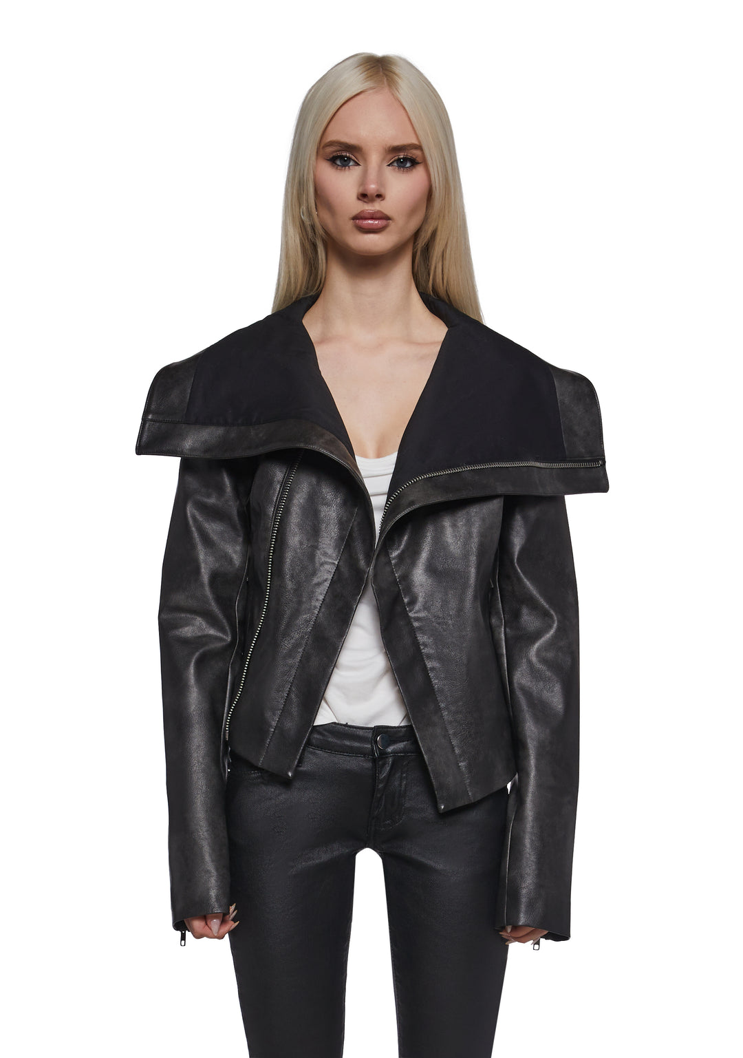 Asymmetrical Moto Jacket - Black - Image 8