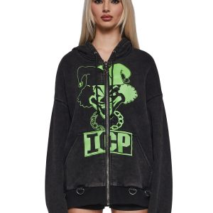 Dolls Kill x Insane Clown Posse Carnival Of Carnage Juggla Oversized Washed Hoodie - Black