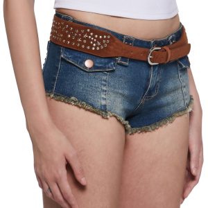Star Stud Leather Belt - Brown
