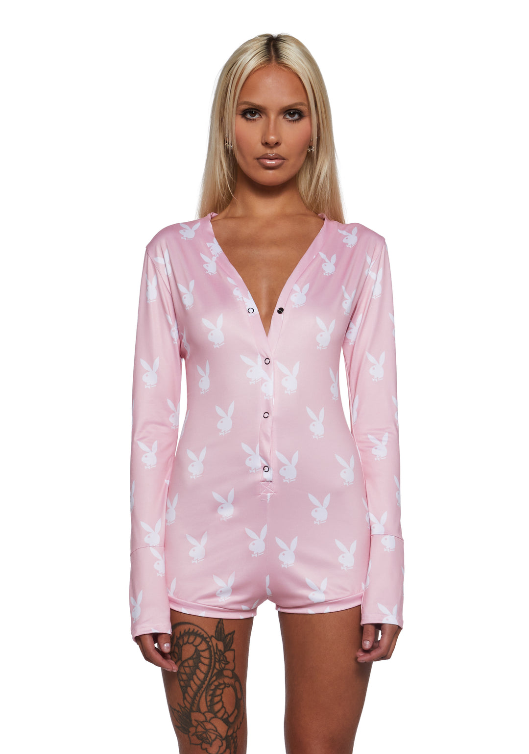 Womens Sexy Playboy Slumber Bunny Romper - Pink