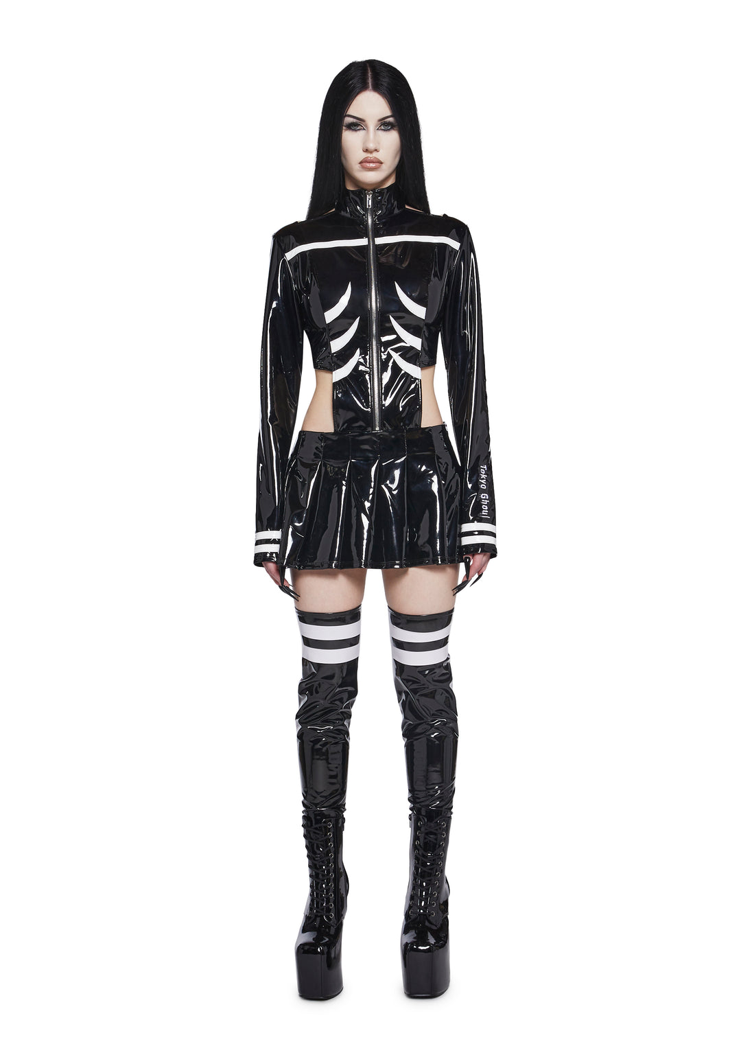 Dolls Kill x Tokyo Ghoul Kaneki Vinyl Cut Out Dress With Leg Warmers Set - Black - Image 2