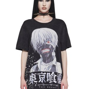 Dolls Kill x Tokyo Ghoul Ken Kaneki Oversized Graphic Tee - Black