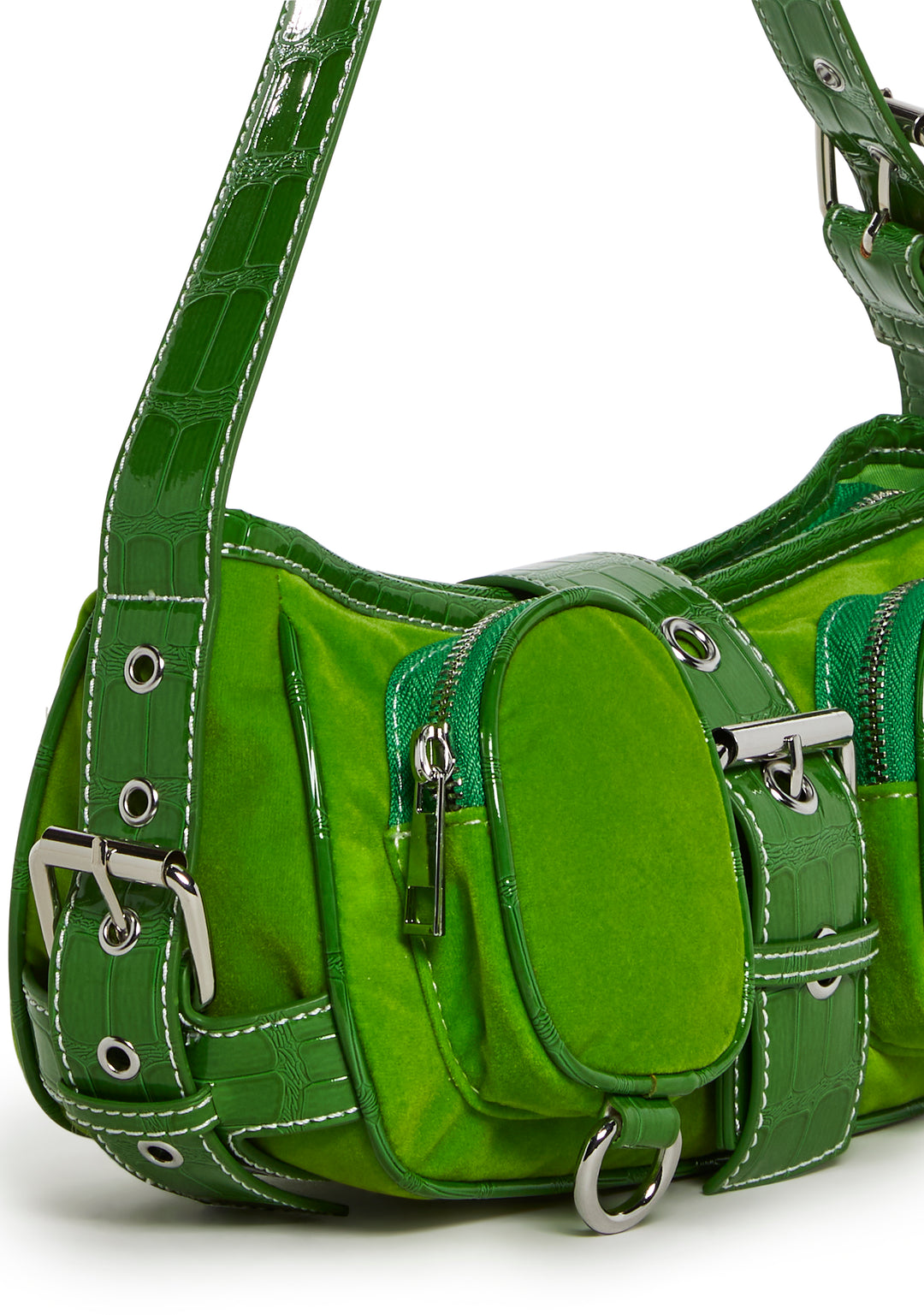 Vegan Leather Velour Snake Shoulder Bag Current Mood - Green - Image 2