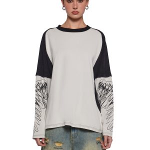 Womens Colorblock Long Sleeve Tee With Wings Graphic - Multi