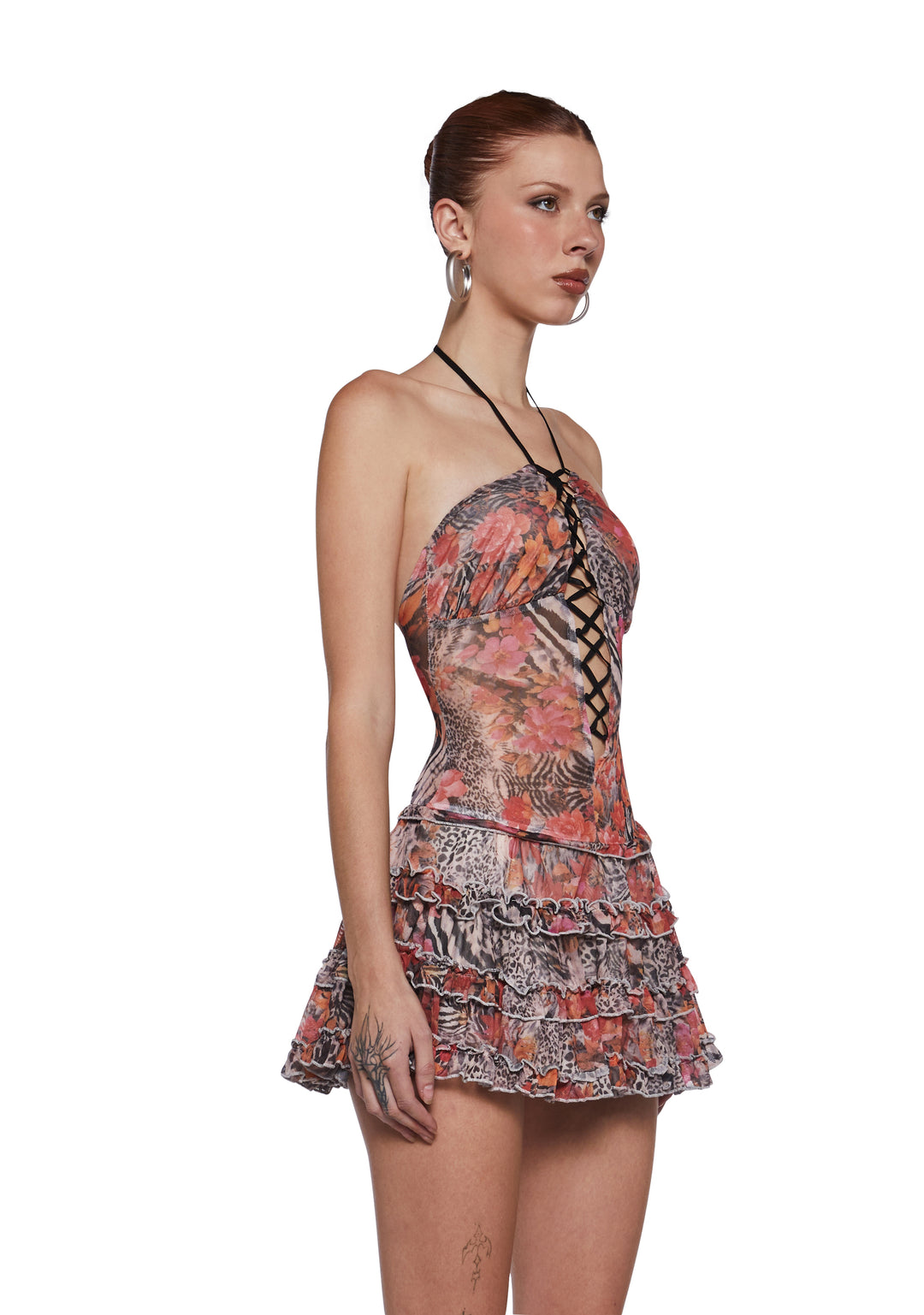 Womens Animal Print Floral Mini Dress - Multi - Image 3