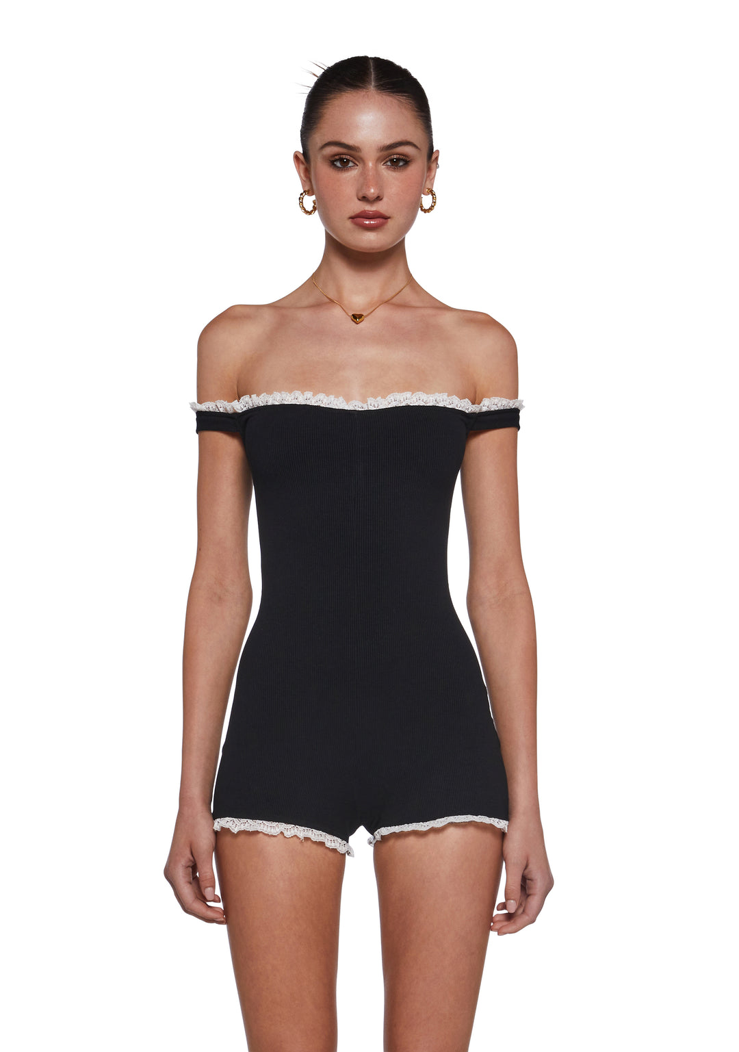 Womens Knit Ribbed Romper Sugar Thrillz - Black