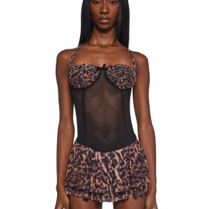 Womens Sexy Leopard Mesh Mini Dress - Multi