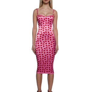 Womens Peekaboo Midi Satin Dress Sugar Thrillz - Pink