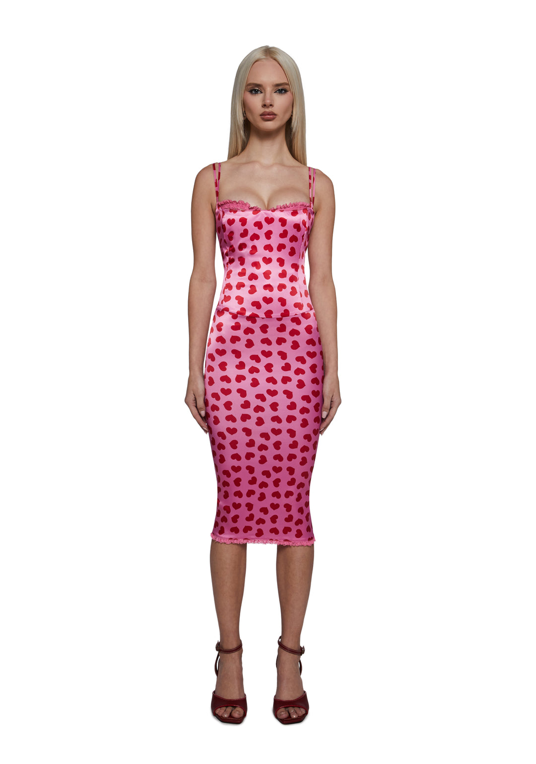 Womens Peekaboo Midi Satin Dress Sugar Thrillz - Pink
