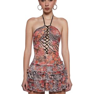 Womens Animal Print Floral Mini Dress - Multi