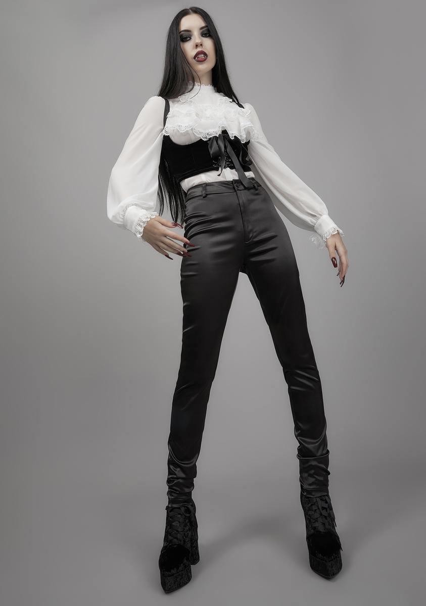 Widow Halloween Lace Ruffle Chiffon Blouse - White - Image 3