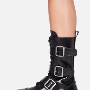 Demonia Riot 12 Combat Leather Boots - Black