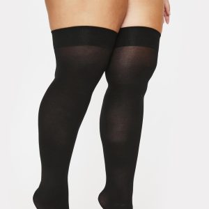 Plus Size Sheer Thigh High Tights - Black
