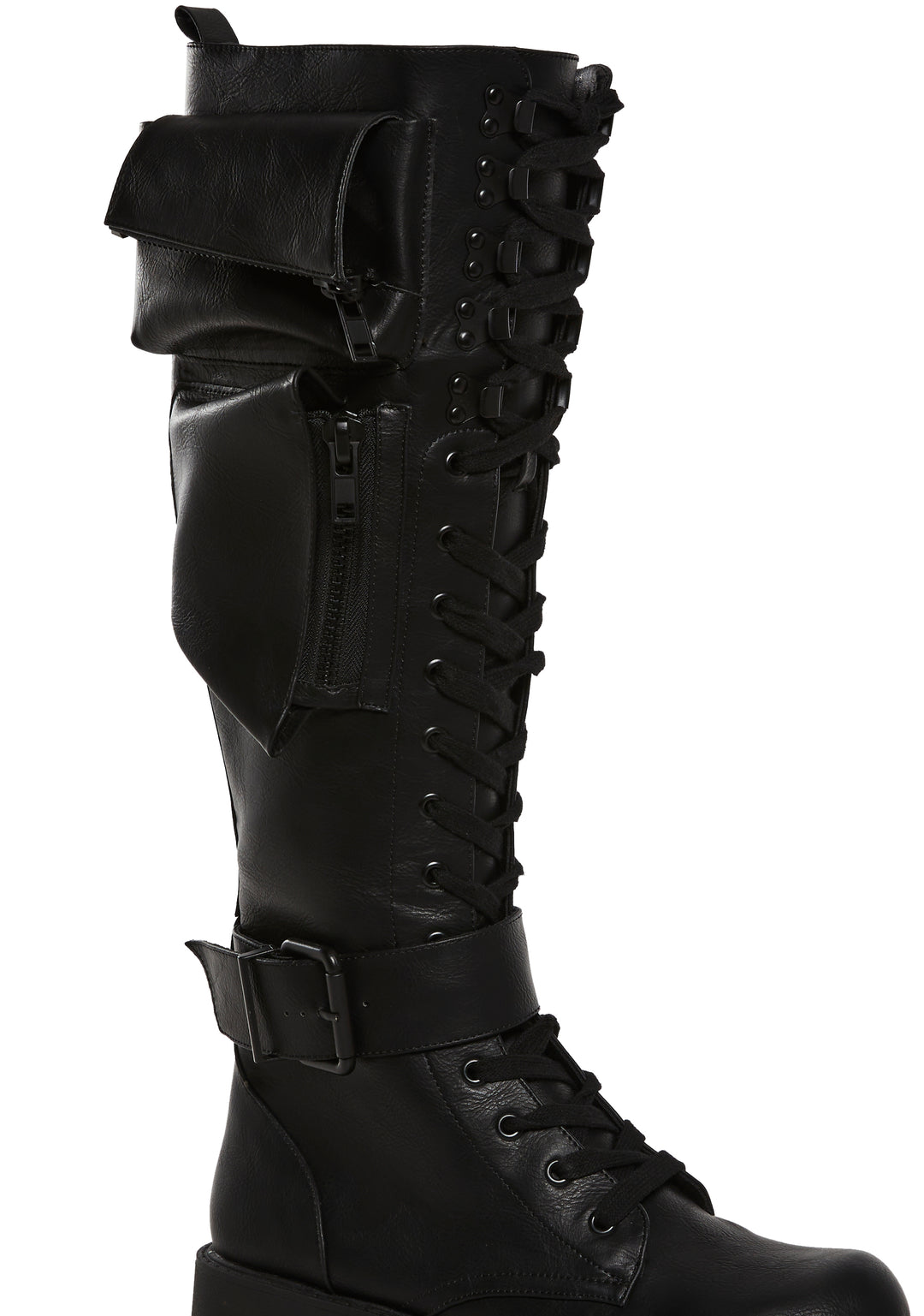 Current Mood Pocket Knee High Combat Boots - White - Image 2