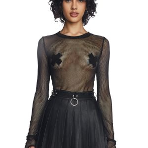 Current Mood Fishnet Long Sleeve Top - Black