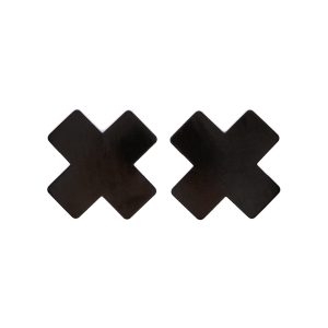 Neva Nude Vinyl Cross Pasties - Black