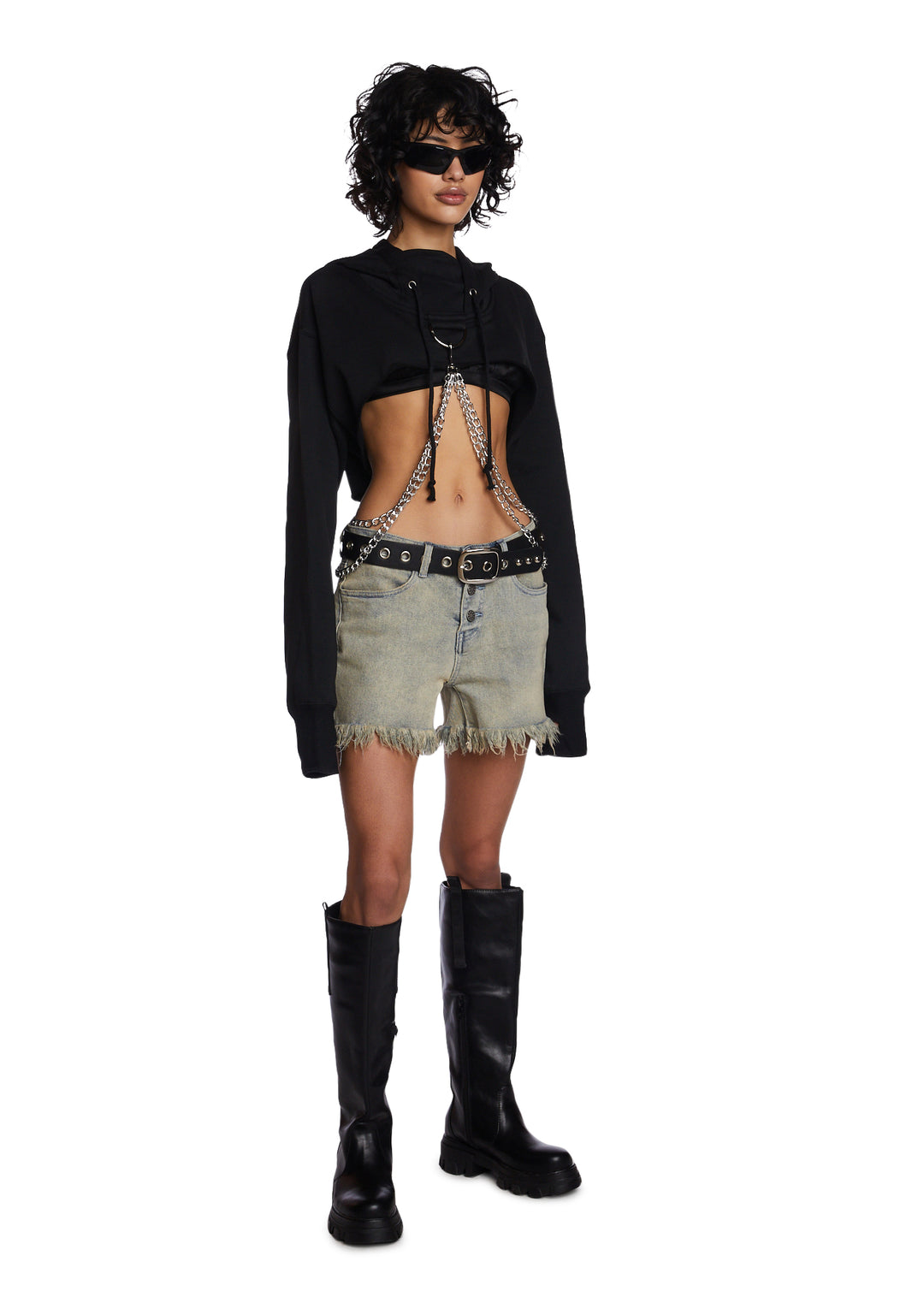 Current Mood Chain Crop Hoodie - Black - Image 2
