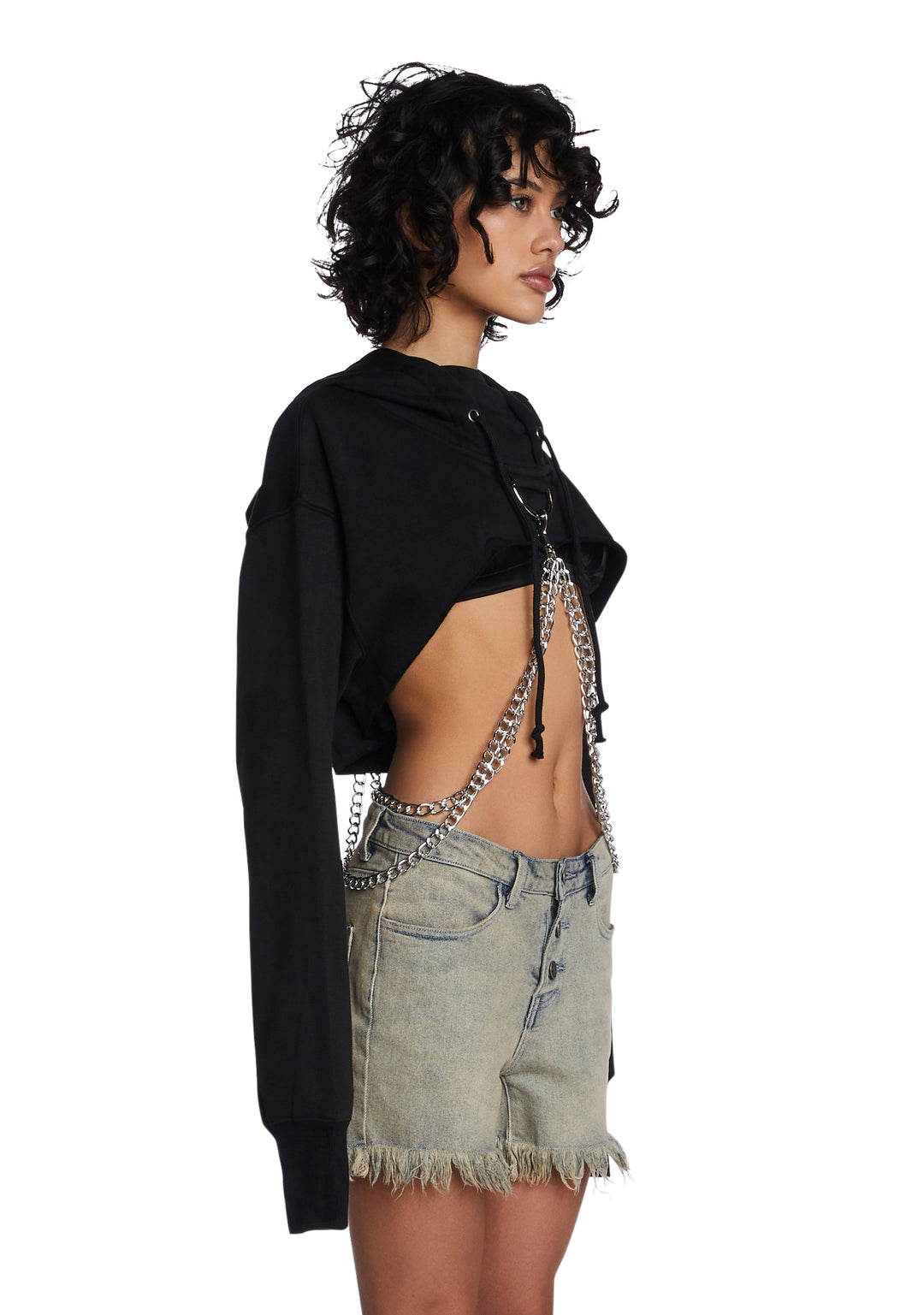 Current Mood Chain Crop Hoodie - Black - Image 3