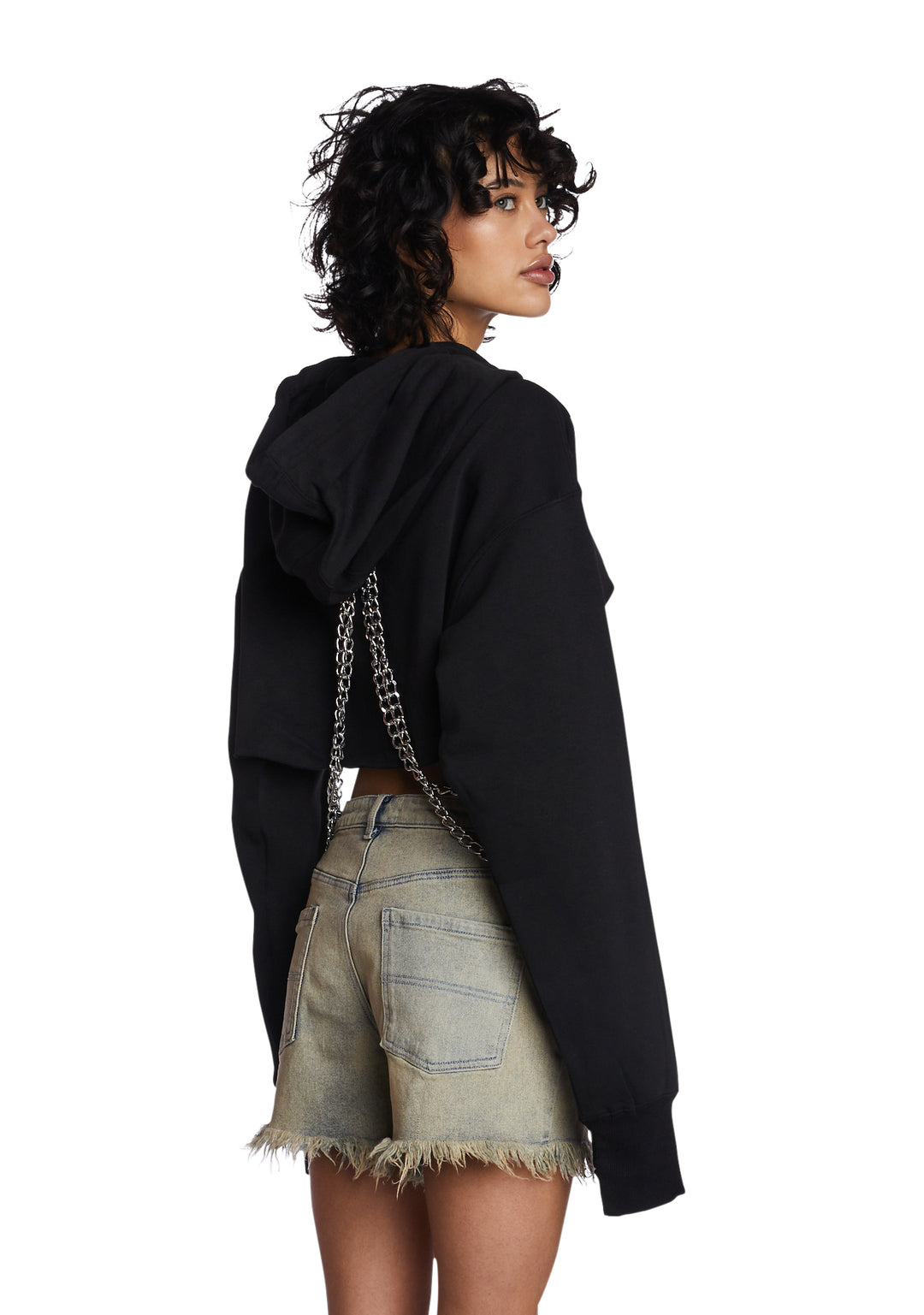 Current Mood Chain Crop Hoodie - Black - Image 4