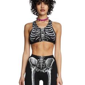 Trickz N Treatz Skeleton Print Crop Top - Black