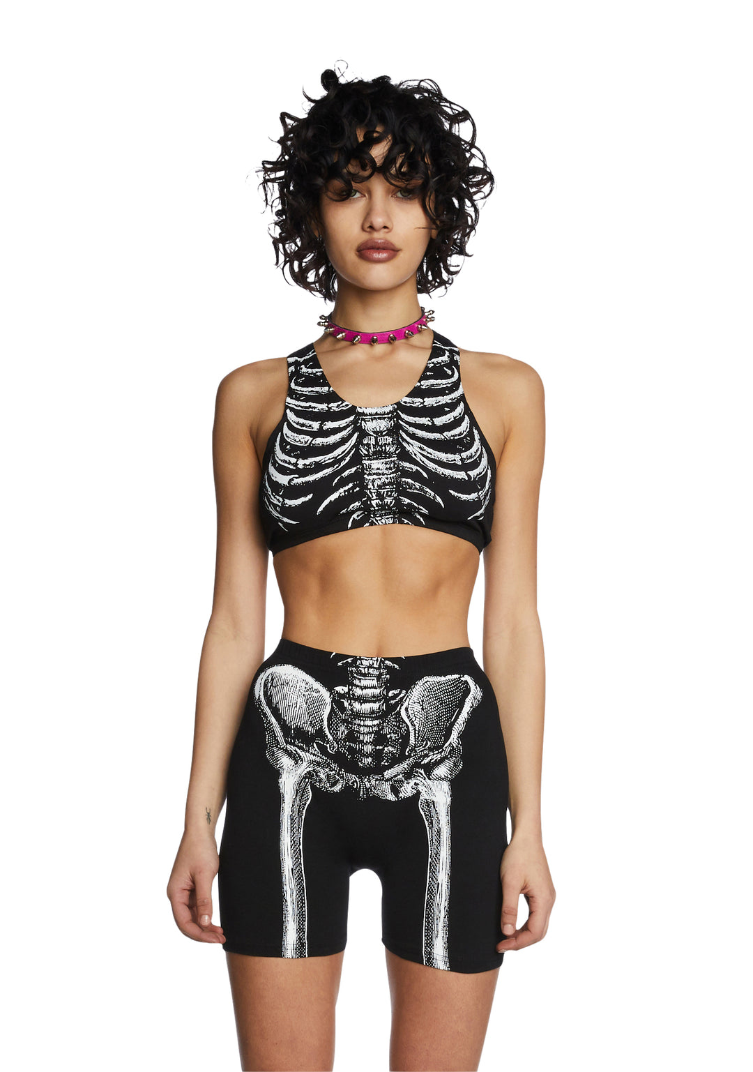 Trickz N Treatz Skeleton Print Crop Top - Black