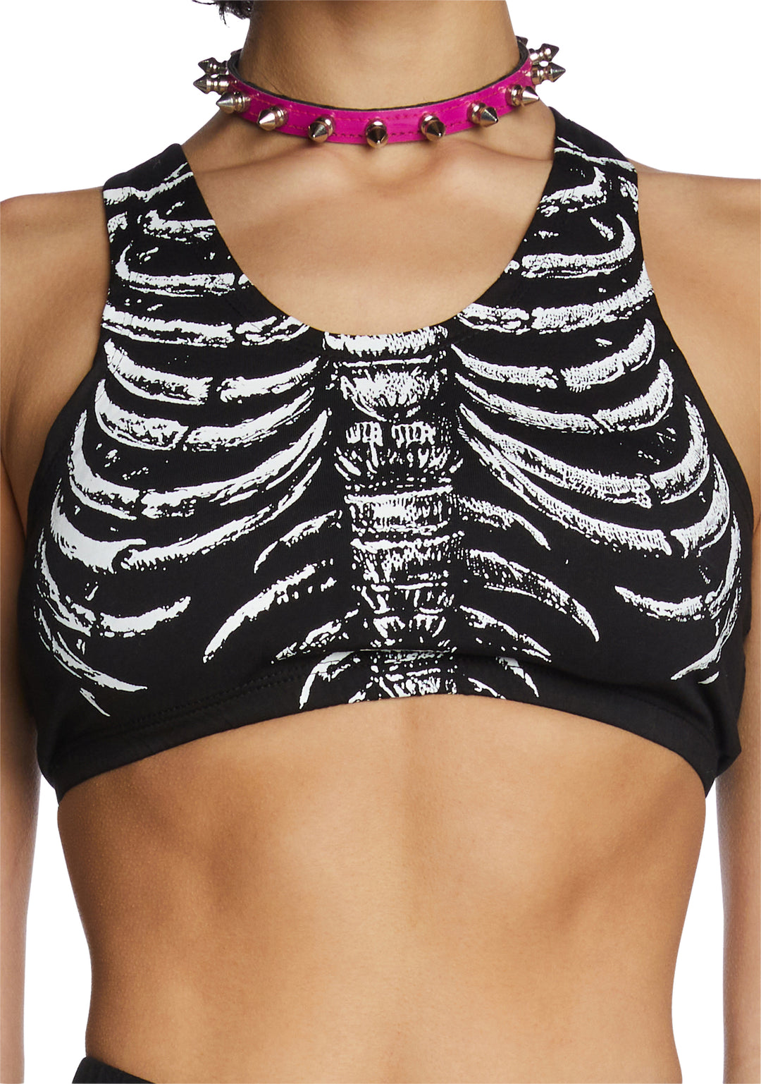 Trickz N Treatz Skeleton Print Crop Top - Black - Image 5