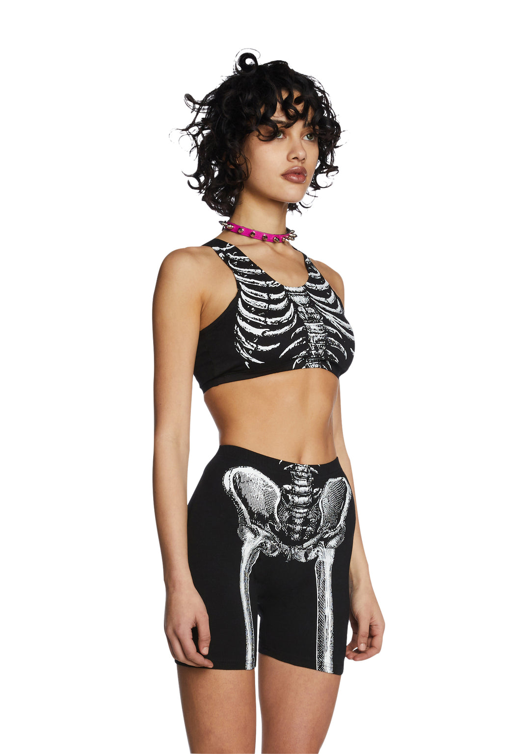Trickz N Treatz Skeleton Print Crop Top - Black - Image 3