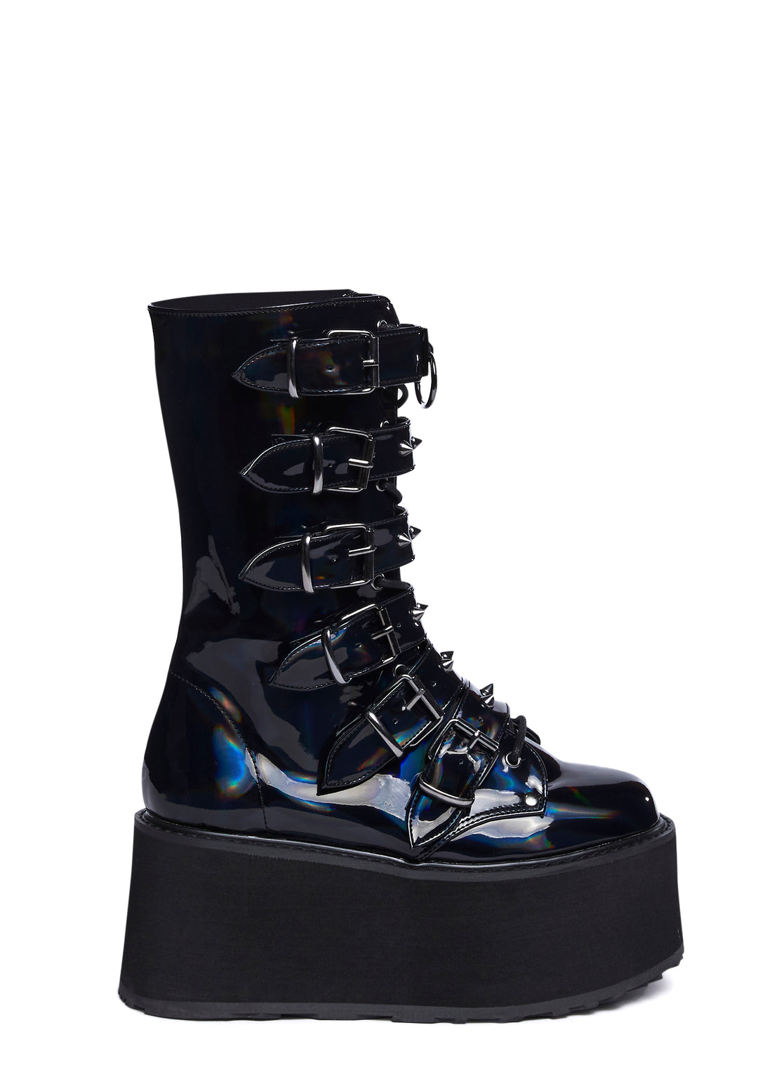 Black Hologram Platform Buckle Boots