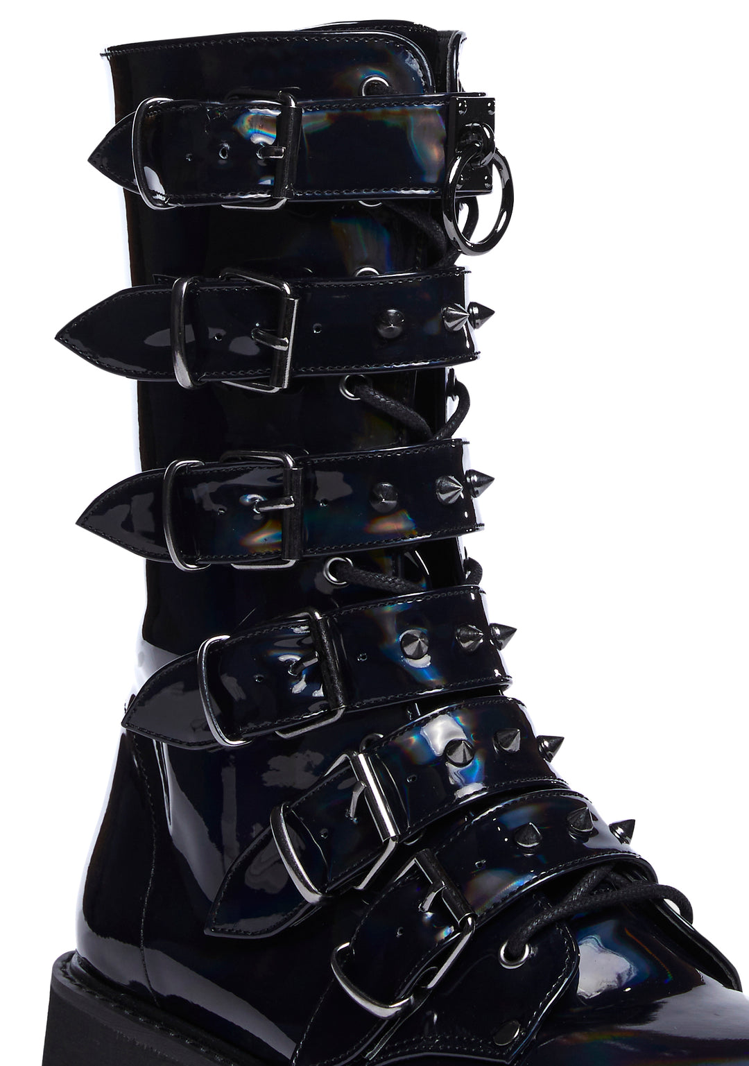 Black Hologram Platform Buckle Boots - Image 2