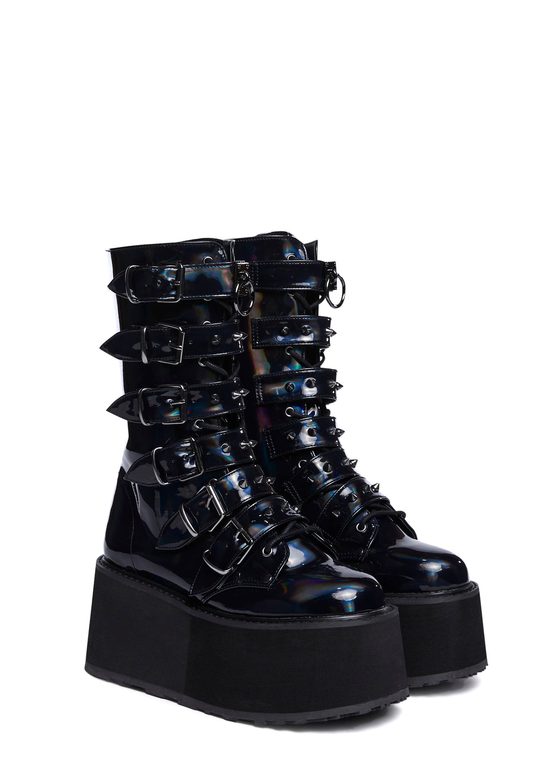 Black Hologram Platform Buckle Boots - Image 4