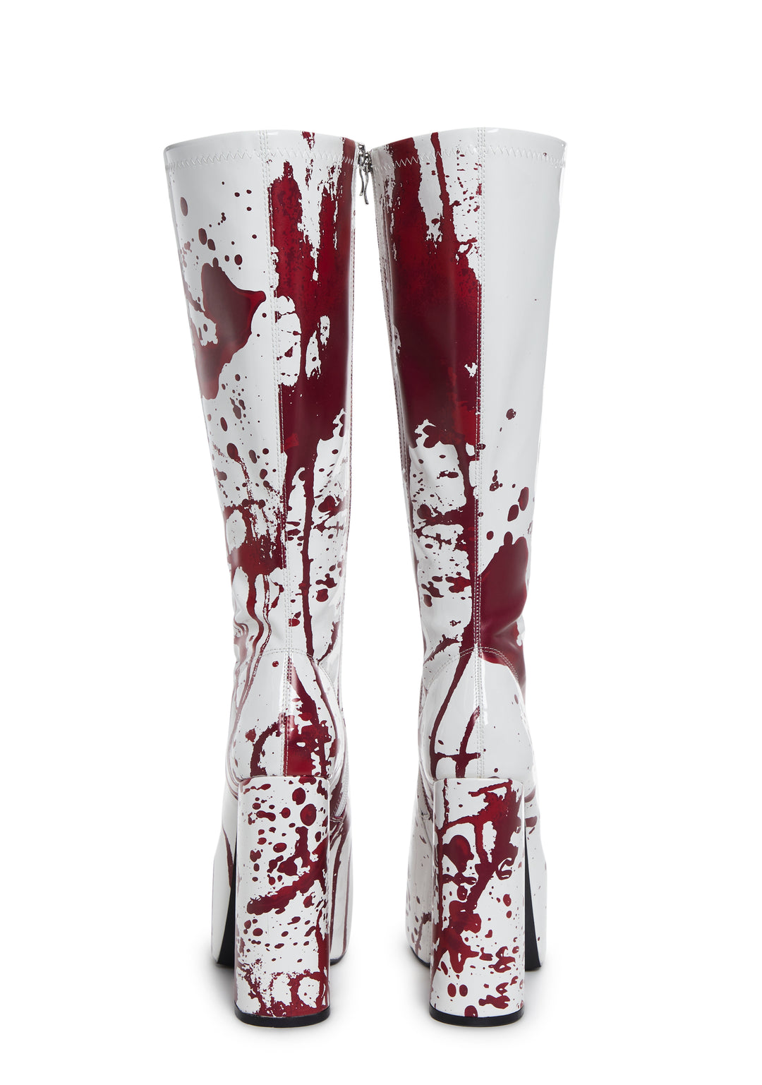 Trickz N' Treatz Blood Print Knee High Gogo Boots - Red/White - Image 4