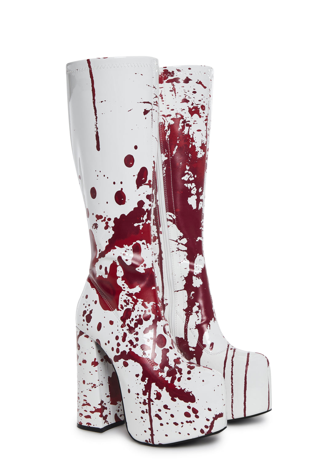 Trickz N' Treatz Blood Print Knee High Gogo Boots - Red/White - Image 3