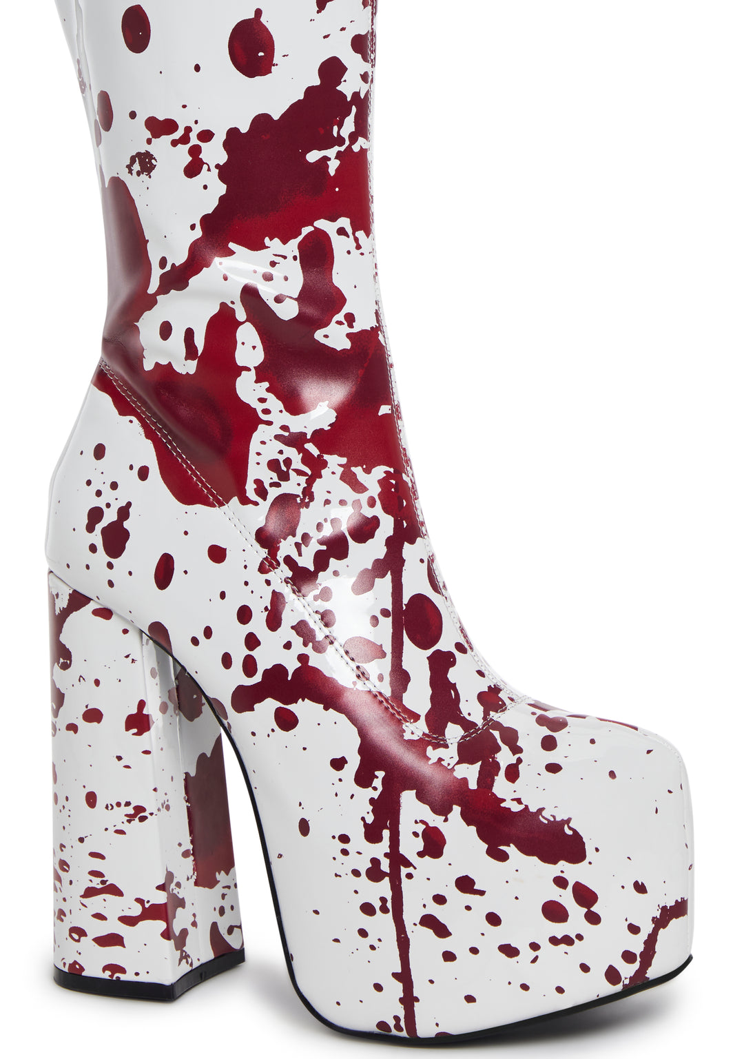 Trickz N' Treatz Blood Print Knee High Gogo Boots - Red/White - Image 2