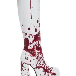 Trickz N' Treatz Blood Print Knee High Gogo Boots - Red/White