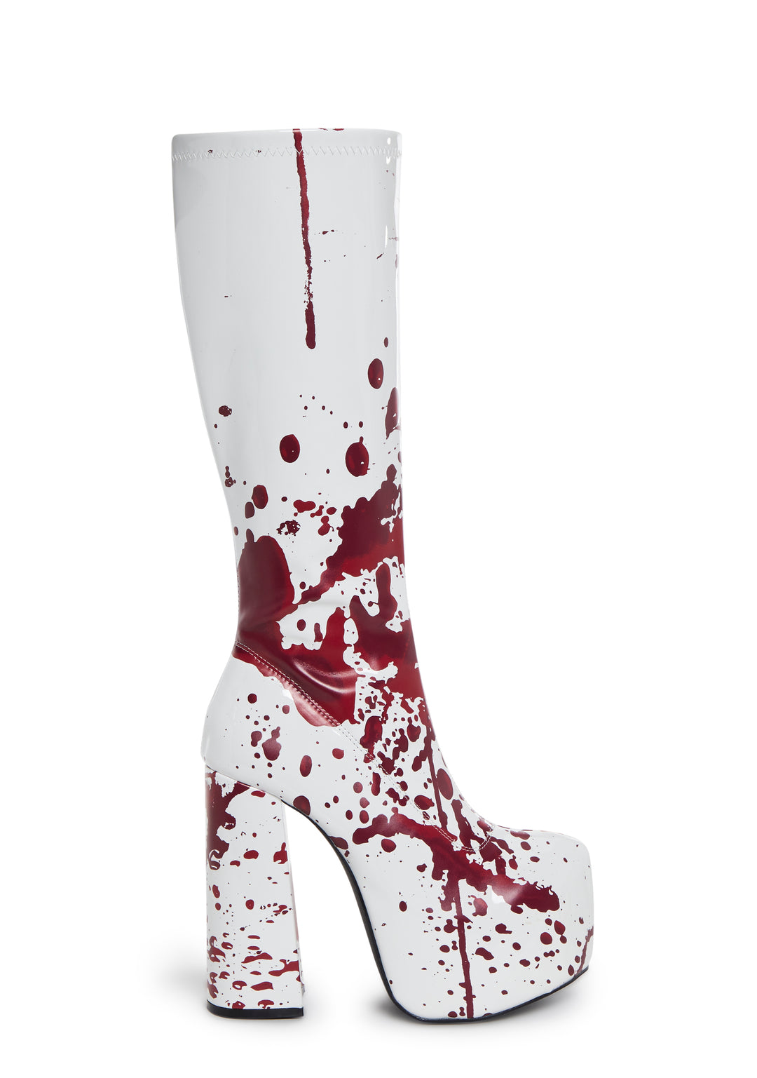 Trickz N' Treatz Blood Print Knee High Gogo Boots - Red/White