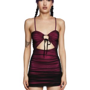 Current Mood Mesh Ruched Mini Dress - Pink