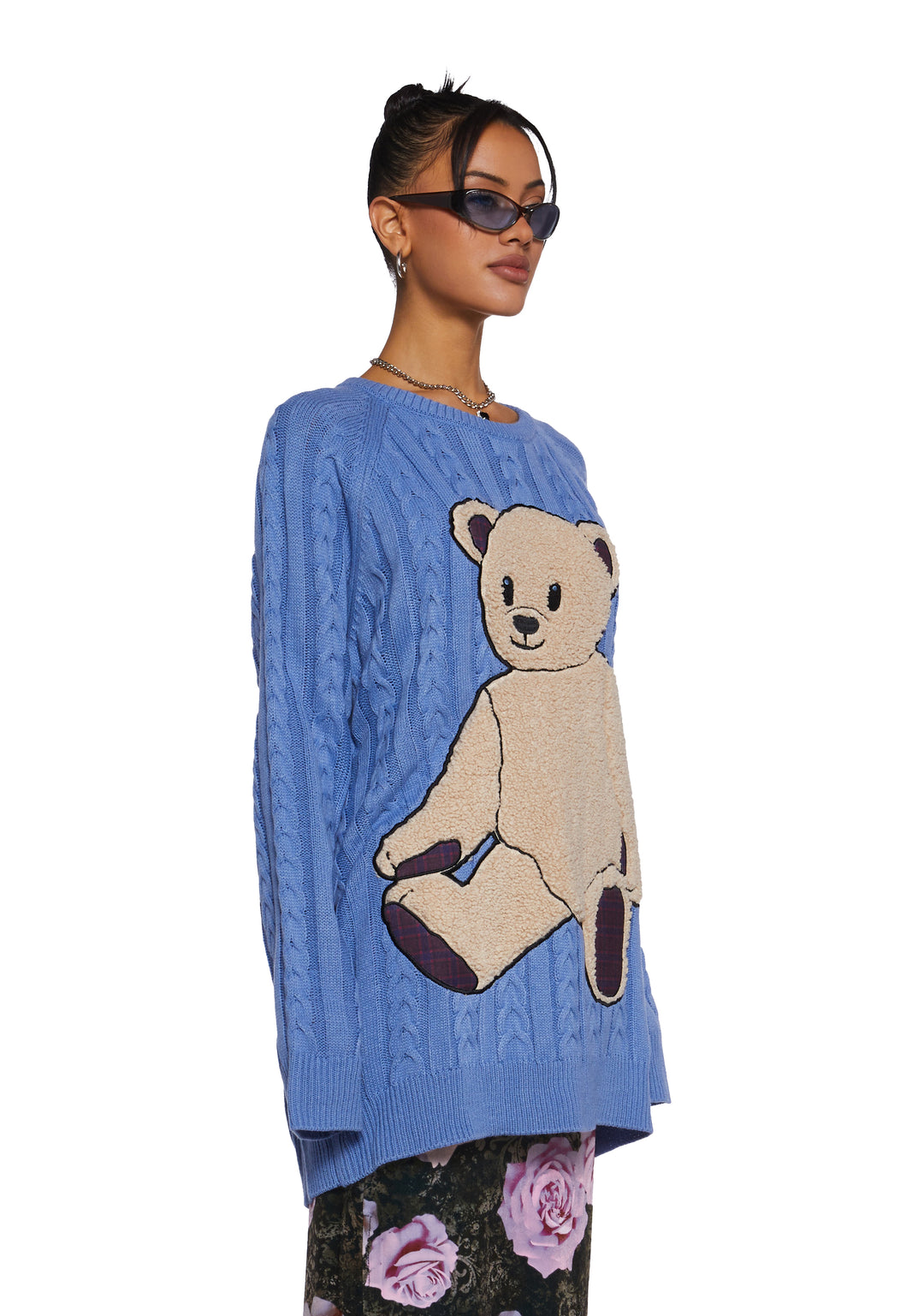 Delia's Boucle Teddy Bear Knit Oversized Sweater - Blue - Image 3