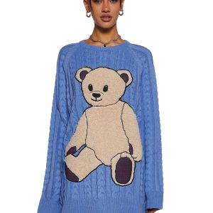 Delia's Boucle Teddy Bear Knit Oversized Sweater - Blue