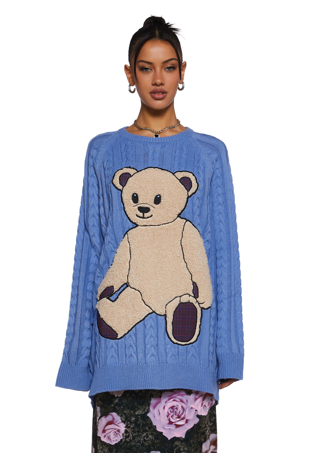 Delia's Boucle Teddy Bear Knit Oversized Sweater - Blue
