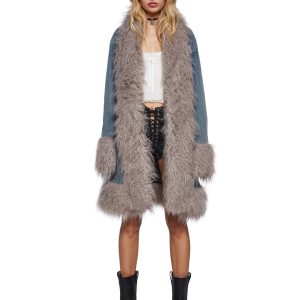 Delia's Denim Faux Fur Trim Coat - Blue