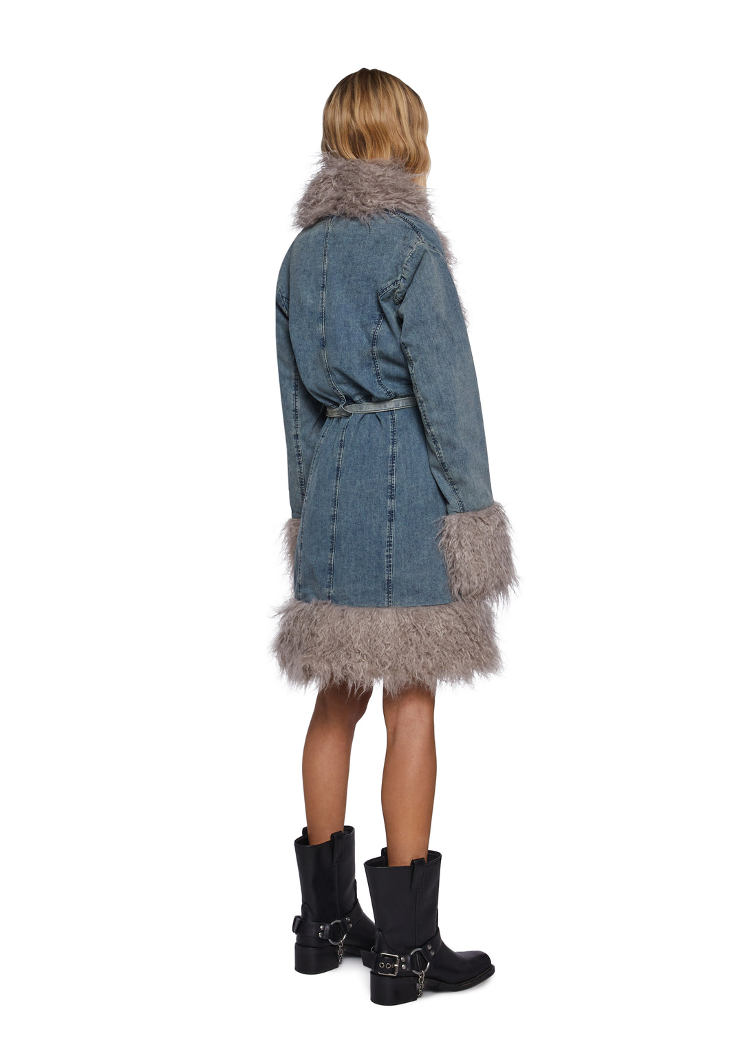 Delia's Denim Faux Fur Trim Coat - Blue - Image 4