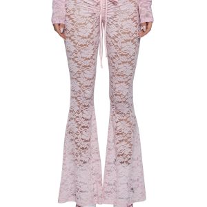 Sugar Thrillz Lace Flared V-Cut Leggings Pants - Pink